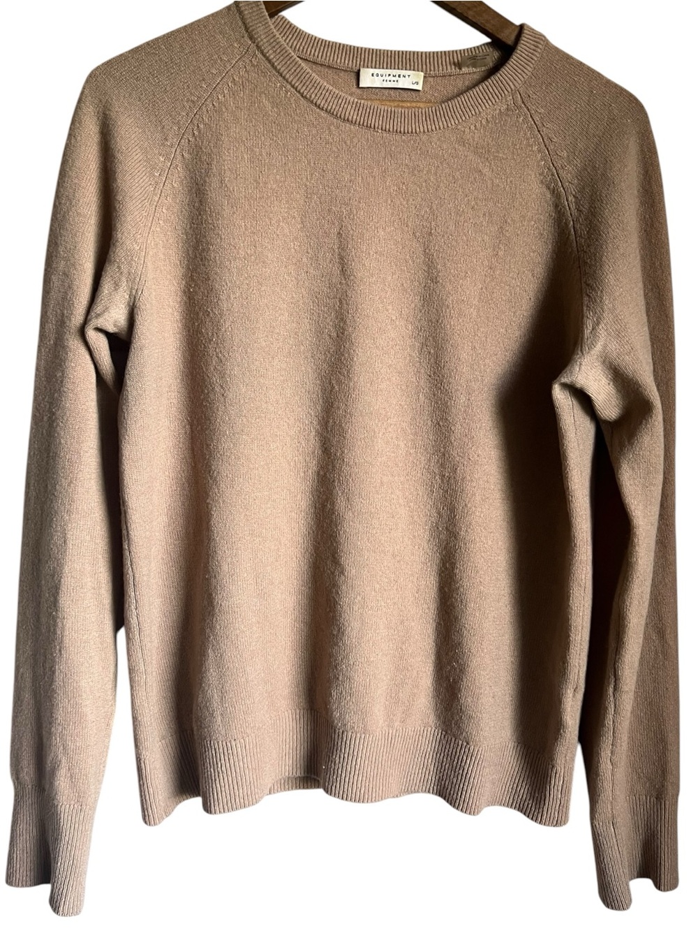 Equipment Femme 100% Cashmere Crewneck Sweater L Camel Taupe Classic Capsule